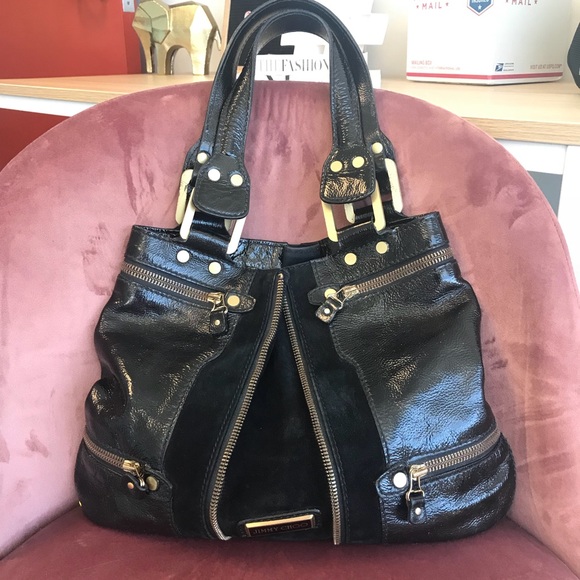 Jimmy Choo Handbags - Jimmy Cho Patent Leather and Suede Hobo Bag